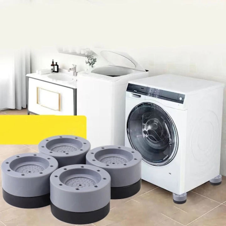 Set 4 bucati, suport ridicare pentru masina de spalat din fibra de rasina si PVC, antiderapant, amortizare socuri, gri/negru, inaltire 3,5 cm