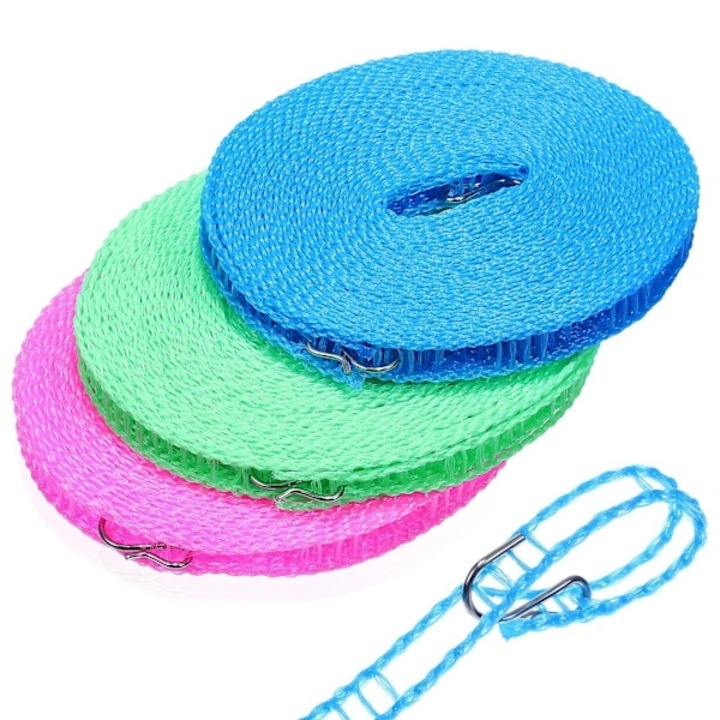 Set 3 role sfoara pentru rufe, din nylon rezistent, cu carlige metalice, multicolor