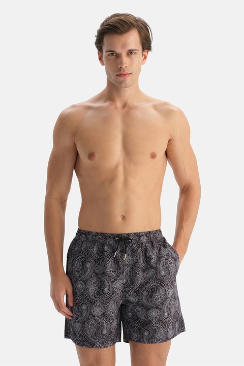 DAGI, Pantaloni scurti cu imprimeu si buzunare laterale, Gri grafit, XL