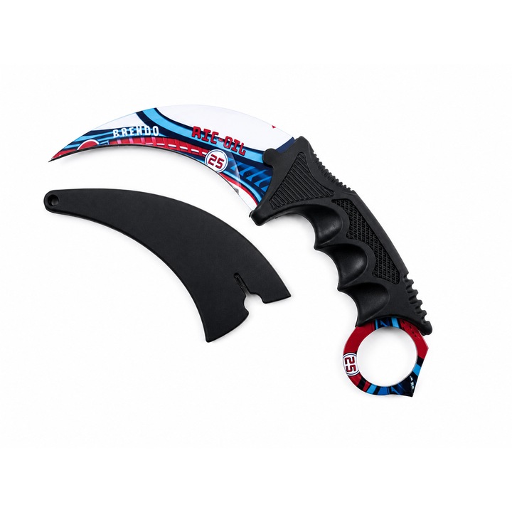 Cutit Karambit Model Racing Albastru-Rosu, cu Teaca pentru Colectie, Dalimag