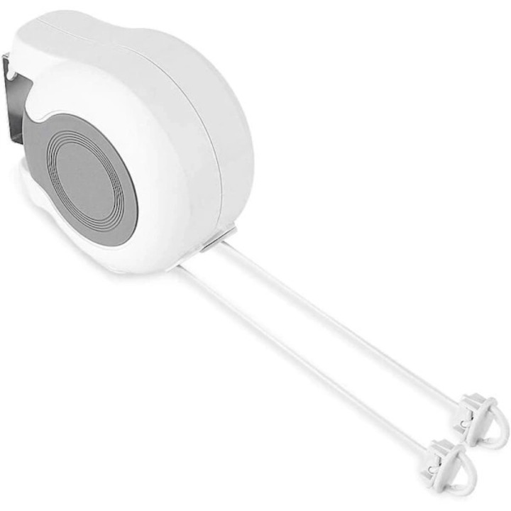 Uscator de rufe retractabil pentru perete / sfoara de uscare, 13 m pe fir, dublu (26 m total), din ABS/PVC, alb/gri, 1 buc