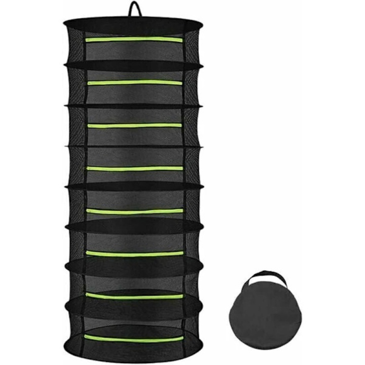 Plasa de uscare pentru ierburi/uscator de plante suspendat, 8 etaje, pliabila cu fermoar anti-insecte, Negru, 58 x 168 cm, 1 buc
