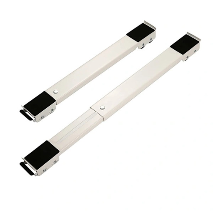 Suport mobil reglabil pentru masina de spalat, baza universala din aluminiu, 12 roti antiderapante cu franare, reglabil 45-70 cm, capacitate 300 kg, Alb