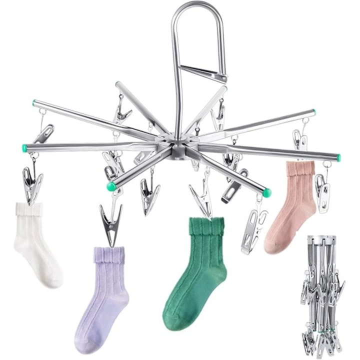 Uscator sosete, 16 cleme, rotativ, inox, 39cm diametru