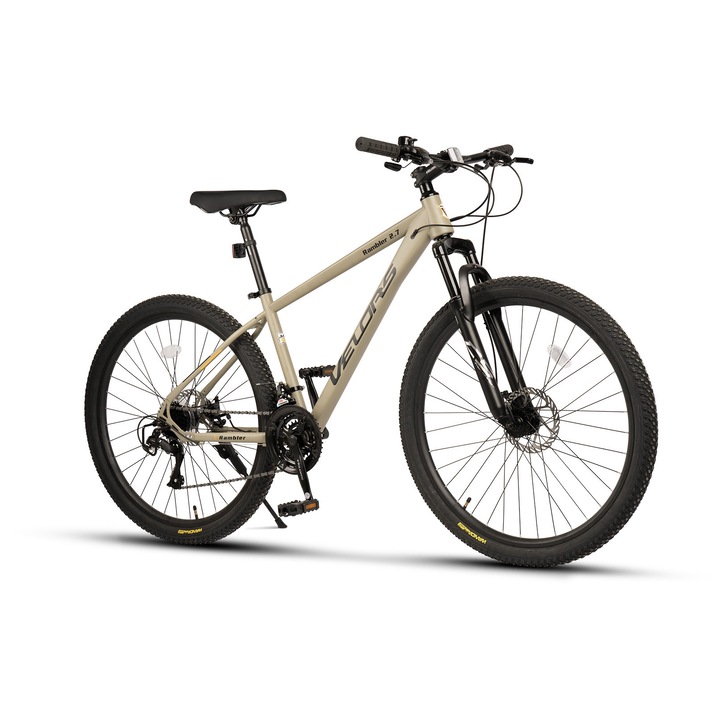 Планински MTB велосипед Velors Rambler JSX27310, рамка с интегрирани кабели, последователни команди, предно окачване, 27,5 инча колело, дискови спирачки, 21 скорости, маслинено зелен с черен