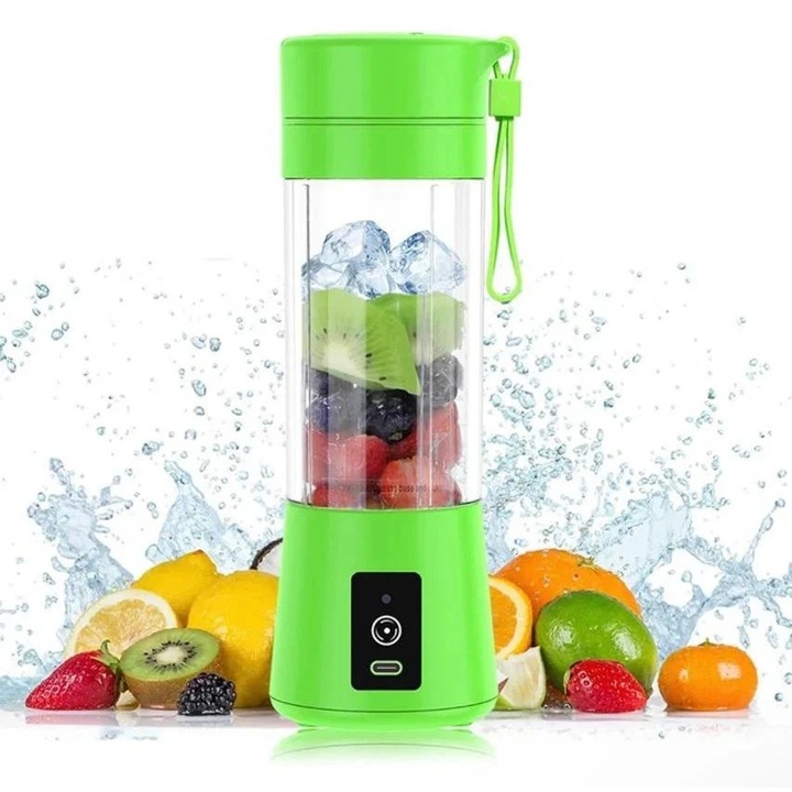 Blender portabil electric pentru smoothie si sucuri, reincarcabil USB 2000mAh, verde