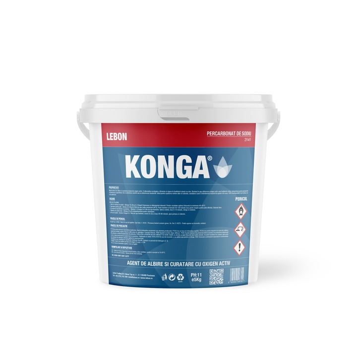 Konga Szódaperkarbonát 5kg Makacs Foltokhoz - Aktív Oxigénnel - Természetes, Környezetbarát, Klór- és Foszfátmentes - 100% Biológiailag Lebomló - Használható Fehér és Színes Ruhákhoz