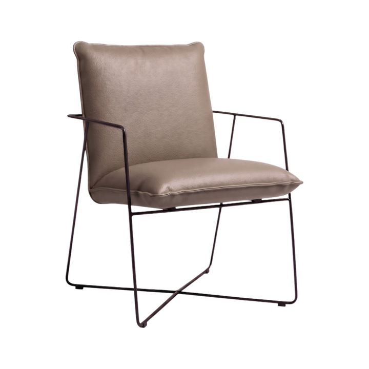 Scaun Arezzo, Piele Naturala, Madras Taupe, 64cm x 70cm x 85cm