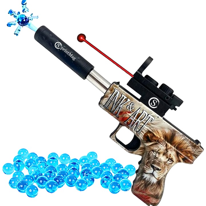 Pistol de Jucarie cu Bile Gel de Apa Amortizor si Laser Model CS Distanta de Tragere 10 Metri Orbeez Hidrogel Blaster Bombe Apa Skin Leu SprintMag®