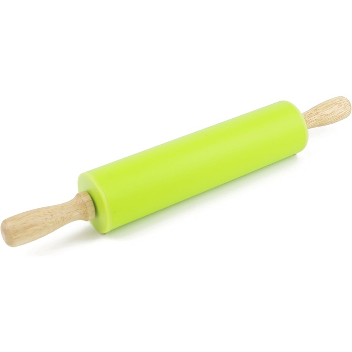Szilikon sodrófa (tésztahenger), tapadásmentes felület, fa fogantyúk (összesen 12 hüvelyk/30 cm, hengerlési felület 6.9 hüvelyk/17.5 cm), Zöld, 1 db