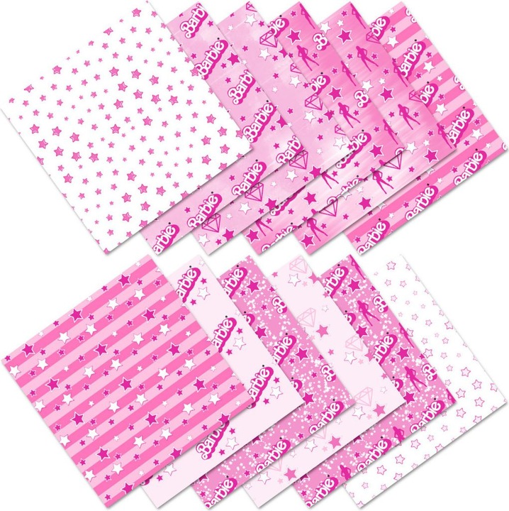 Set foi pentru scrapbooking, hartie craft 160gsm, 15 x 15 cm, 12 modele imprimate pe o singura fata, Roz, 24 foi