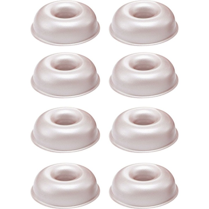 8 darabos szett, Mini tapadásmentes fánkformák, tapadásmentes bevonattal, egymásra rakható, külső átmérő 7,4 cm, belső átmérő 6,8 cm, magasság 2,2 cm, Ezüst