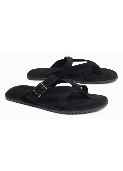 Slapi barbati din piele intoarsa, cu doua bretele de sustinere OM-FOSF-0253, Negru, Negru
