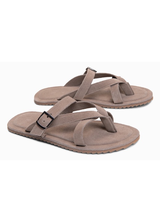 Slapi barbati din piele intoarsa, cu doua bretele de sustinere OM-FOSF-0253, Gri, Gri