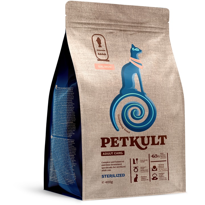 Hrana uscata pentru pisici, Petkult Adult Care, Sterilized pentru pisici cu continut ridicat de Somon , 400g