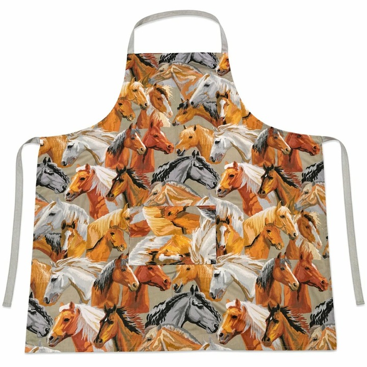 Sort de bucatarie din bumbac, 62x75 cm, cu cai roscati pe fond gri