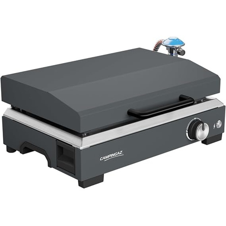 Campingaz Sigma 1 CV – plita/gratar pe gaz Plancha cu capac, 2, 8 kW plita incinsa, gratar portabil de masa, suprafata din otel emailat, arzator cu tehnologie BlueFlame pentru gatit in stil mediteranean