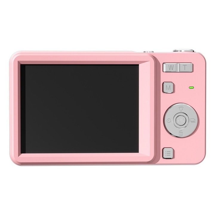 Aparat foto digital, zoom 16x, ecran LCD de 2, 8 inci, 1080p, 64 de milioane de pixeli, focalizare automata (AF), lumina de completare pentru fotografiere nocturna, 32GB, roz