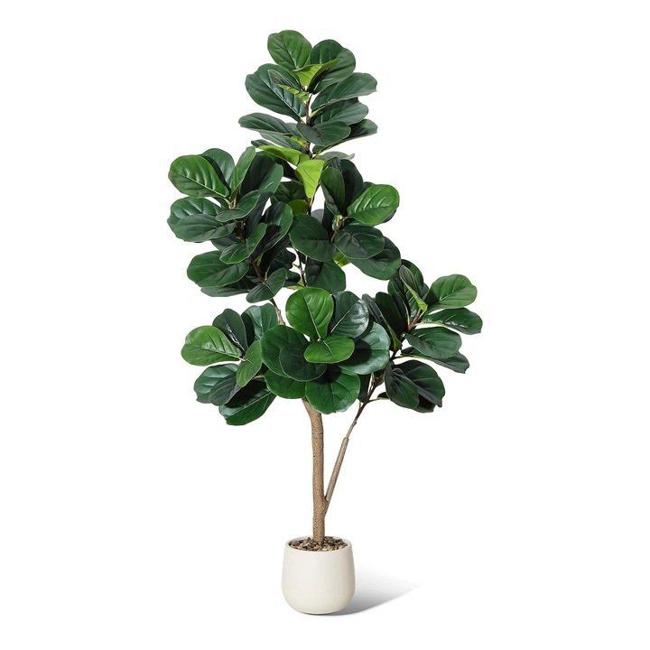 Műfüge, Ficus lyrata fa, 120 cm, padló növény, szürke cseréppel, kültéri, zöld