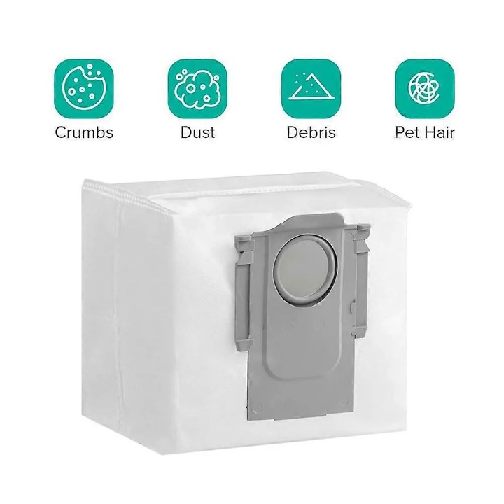 Porzsákok/gyűjtőzsákok robotporszívóhoz, kompatibilis Roborock S8 Pro Ultra/S8+/S7 MaxV Ultra/Q7+/Q8 Max+/Q5 Max+/Q5+/Q5 Pro+, 2.5L kapacitás, nem szőtt anyagból, push-pull fogantyúval és légmentes zárással, fehér, 6 darab