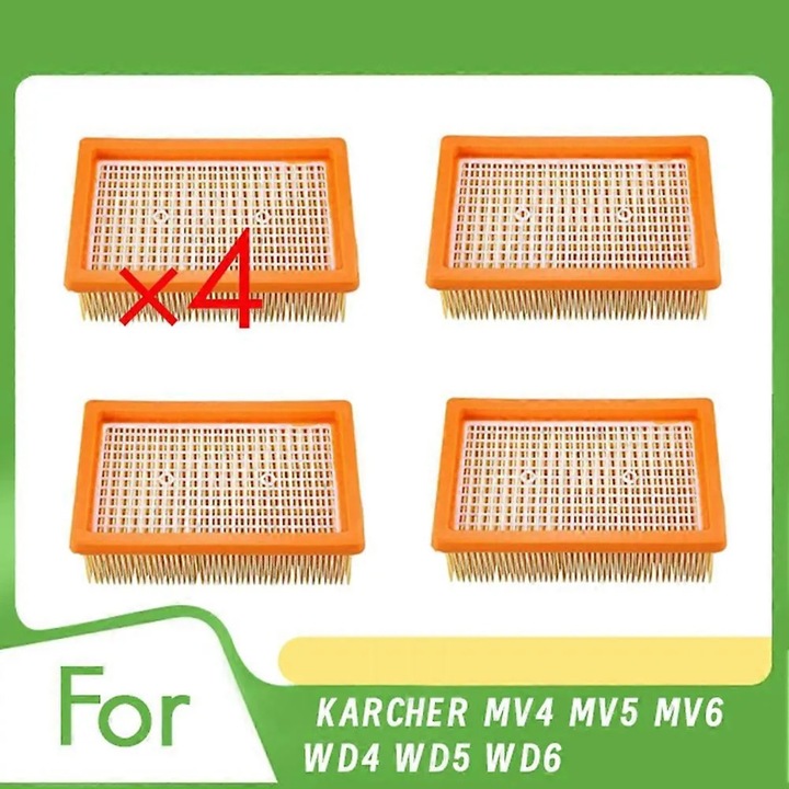 Filtru HEPA inlocuitor 2.863-005.0 pentru KARCHER MV4 MV5 MV6 WD4 WD5 WD6, montare fara scule, usor de curatat, portocaliu/alb, 4 bucati