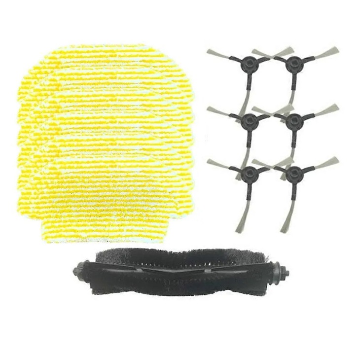 Set perii si lavete pentru aspirator robot Karcher RCV3, perie principala 1 buc, perii laterale 6 buc, lavete mop 6 buc, Multicolor