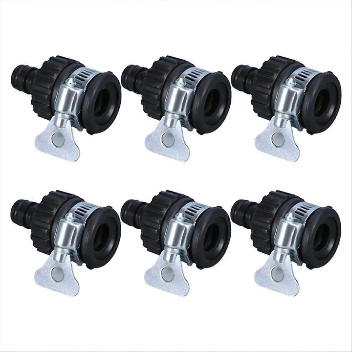 6 db univerzális tömlőcsatlakozó készlet, fekete műanyag, 1-3cm
