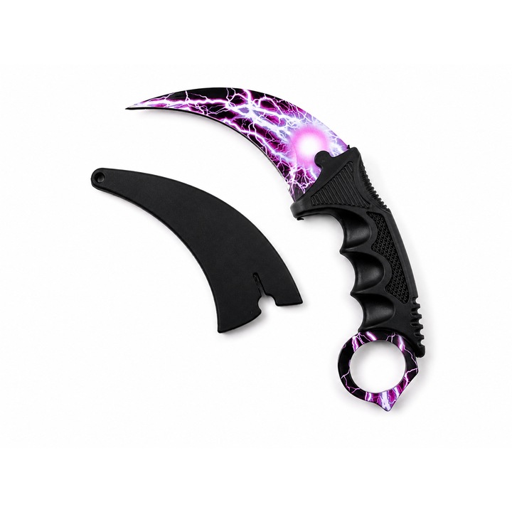 Cutit Karambit cu Tais Model Purple Lightning, Design Electric Violet, cu Husa Inclusa, Dalimag