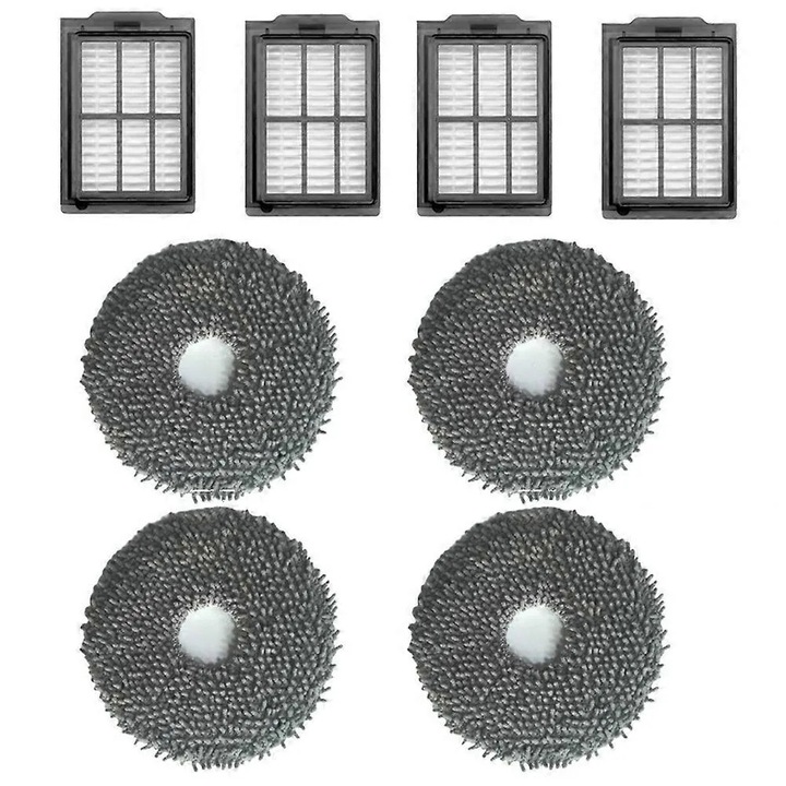 Set 8 piese accesorii aspirator pentru Karcher RCV5, filtre HEPA si lavete mop lavabile, usor de montat, Gri/Negru, 4 x laveta, 4 x filtru