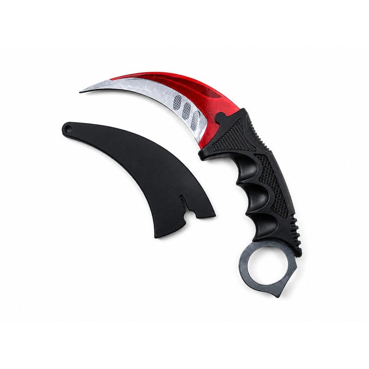 Cutit Karambit Rosu Galaxy cu Teaca, Lama Curbata din Otel cu Tais, Design Premium pentru Colectie si Decor, Dalimag