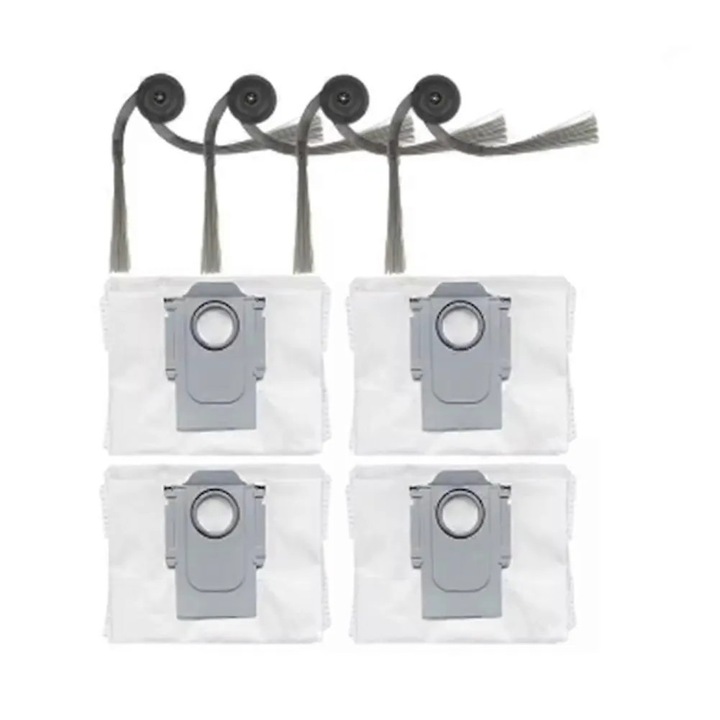8 darabos tartozékkészlet Roborock Q7 M5/Q7 L5/Q7 TF/Q10 S5/Q10 X5/Q10 PF/Q10 VF/Q8/Q8 Max Pro Plus robotporszívóhoz, 4 oldalkefe, 4 porzsák, tartós műanyag, Fehér/Szürke