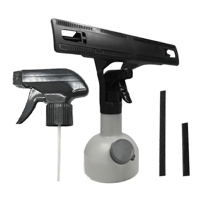 Set curatare geamuri, kit pulverizator/flacon compatibil cu Karcher WV1/WV2/WV3/WV5/WV7, flacon pulverizator 350ml ergonomic, include duza de rezerva si 2 raclete, Multicolor, 1 set