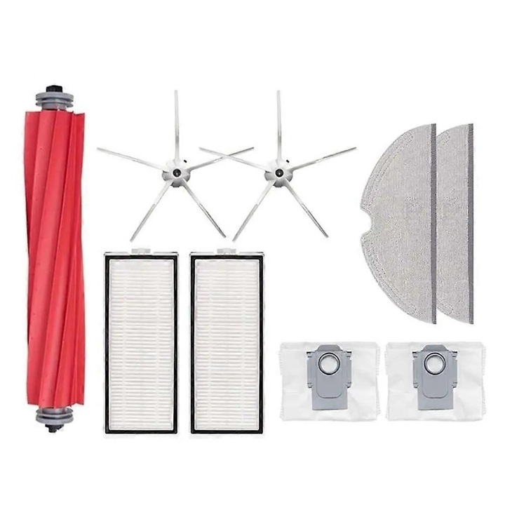 Robotporszívó tartozékkészlet, kompatibilis a Roborock Q7 Max/Q7 Max+/Q7 Plus/T8 modellekkel, főkefe, 2 oldalkefe, 2 HEPA szűrő, 2 porzsák, 2 felmosó, Többszínű, 1 szett