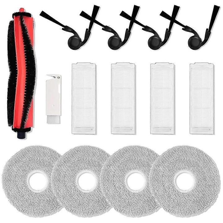 Комплект аксесоари за поддръжка на робот прахосмукачка за Xiaomi Robot Vacuum S40 Pro/OV71GL, въртяща се четка, 4 странични четки, 4 HEPA филтъра, 4 моп кърпи, четка за почистване, Многоцветен, 14 части