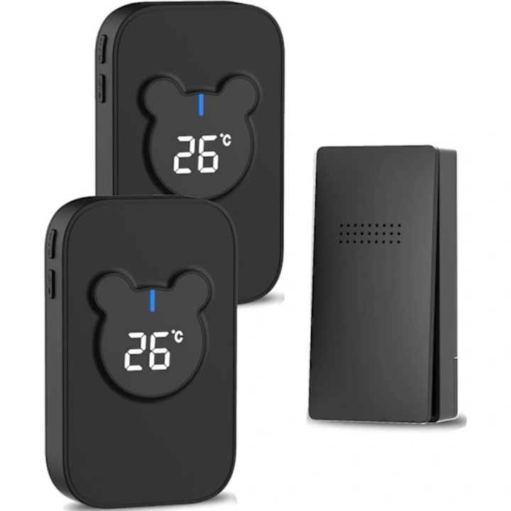 Sonerie wireless set, 150m, rezistenta la apa, 38 melodii, volum reglabil, alb
