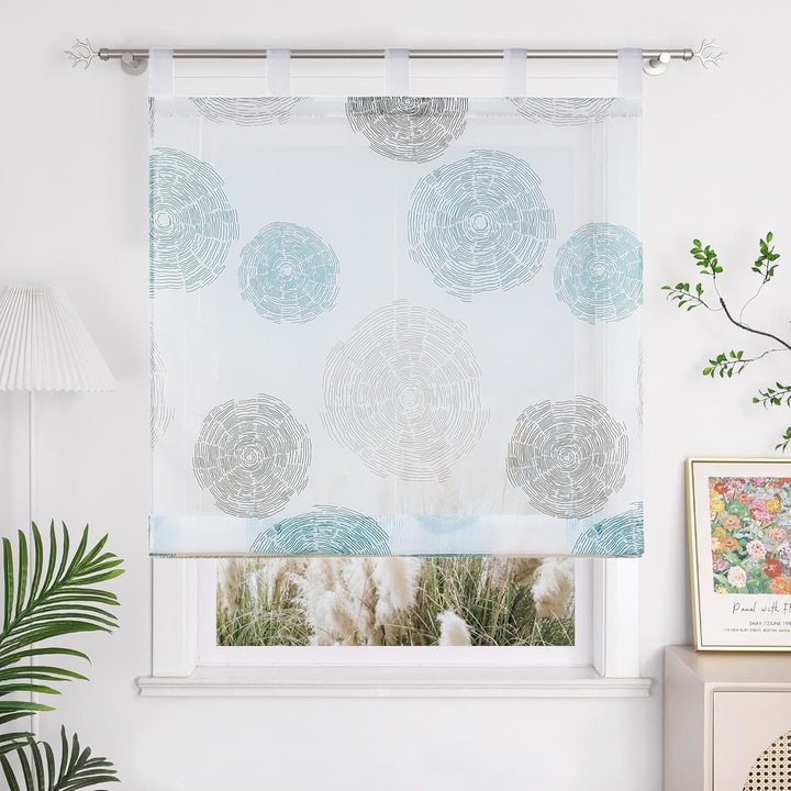Jaluzea romana voile cu imprimeu cercuri transparenta cu bucle – Albastru 80x150cm
