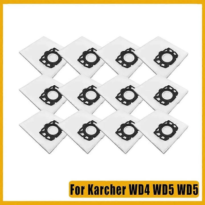 Saci pentru aspirator, saci de praf Karcher MV4 MV5 MV6, WD4-WD6, WD4000-WD5999, din material netesut, durabili si usor de inlocuit, Alb, 12 bucati