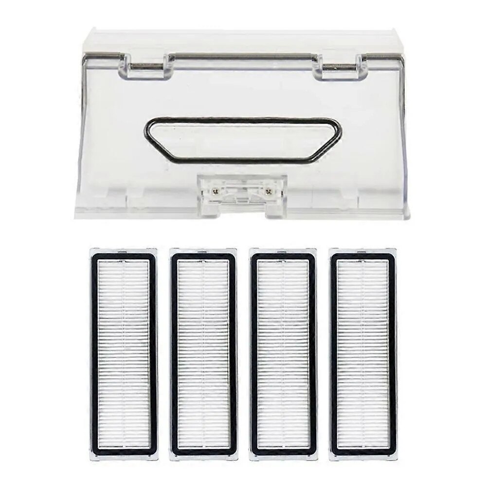 Set cutie colectare praf si filtre HEPA compatibil cu Xiaomi Mijia STYTJ06ZHM/Dreame Bot W10 Pro/W10, filtre HEPA lavabile si reutilizabile, din plastic, transparent, 1 cutie + 4 filtre