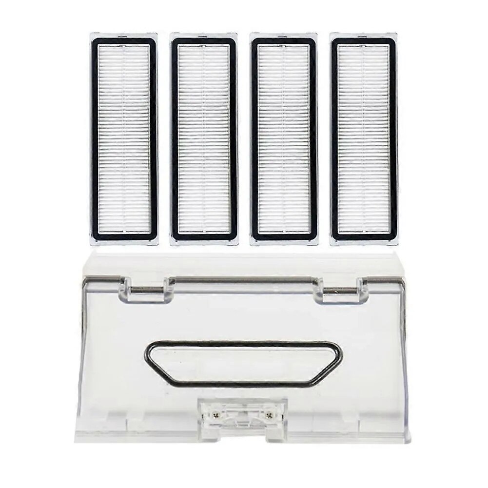 Set cutie colectare praf si filtre HEPA compatibil cu Xiaomi Mijia STYTJ06ZHM/Dreame Bot W10 Pro/W10, filtre HEPA lavabile si reutilizabile, din plastic, transparent, 1 cutie + 4 filtre