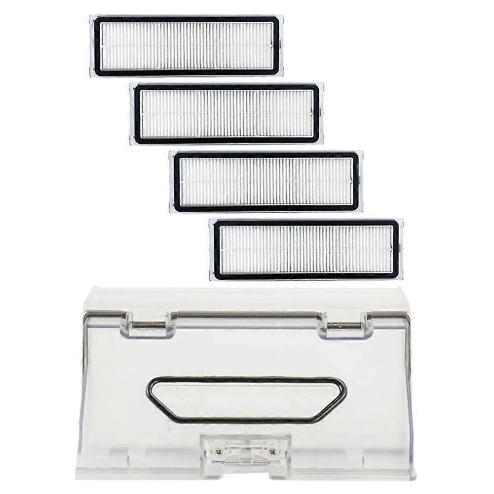 Set cutie colectare praf si filtre HEPA compatibil cu Xiaomi Mijia STYTJ06ZHM/Dreame Bot W10 Pro/W10, filtre HEPA lavabile si reutilizabile, din plastic, transparent, 1 cutie + 4 filtre