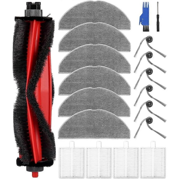 Set alkatrészek Roborock Q7 M5/Q7 M5+/Q7 L5/Q7 L5+ kompatibilis, ABS fő forgókefe nylon sörtékkel, 6 oldalkefe, 4 HEPA szűrő, 6 mikroszálas kendő, tisztítókefe és csavarhúzó, Többszínű