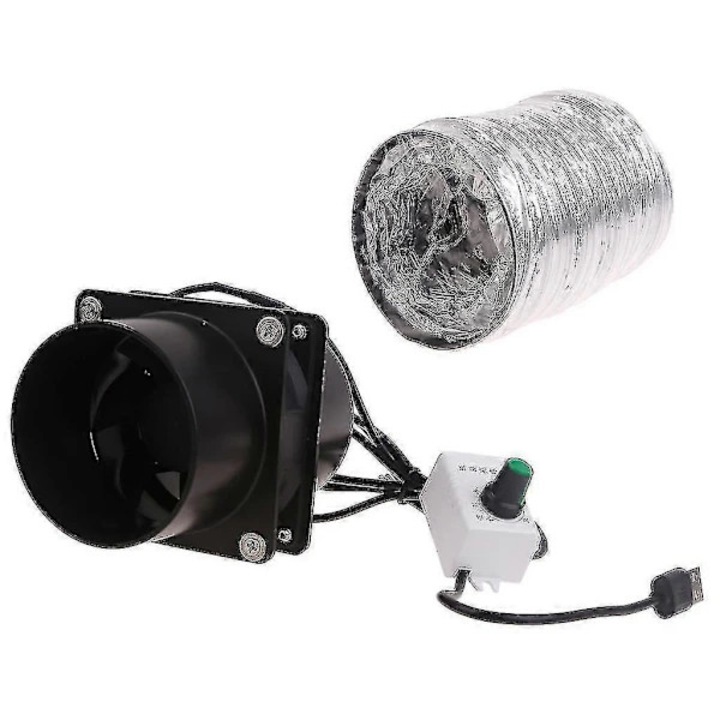 Ventilator de ventilatie inline, ventilator de evacuare, aspiratie puternica, tub flexibil din plastic 1m, negru/argintiu
