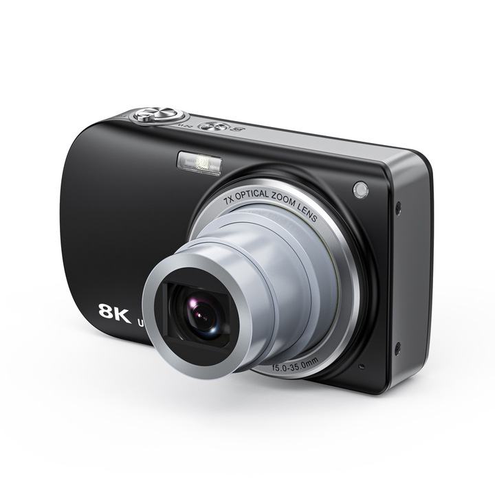 Digitális fényképezőgép 50MP CMOS optikai zoom, Bytelike, Nagy teljesítményű optikai zoom, Kihajtható kijelző szelfikhez, Full HD videófelvétel, fényképezőgép diákoknak, szelfi, hordozható belépő szintű kamera, Fekete