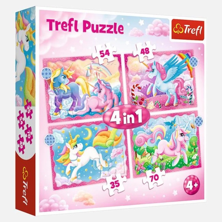 Puzzle Unicorni 4 in 1 pentru copii 35-70 piese