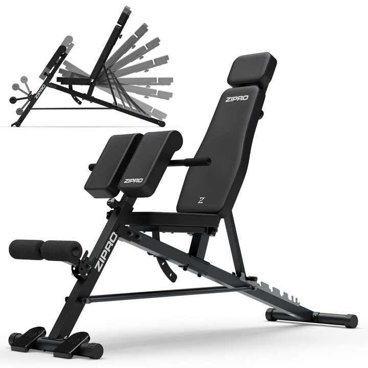 Edzőpad, Zipro, Core Control, maximális súly 110 kg, állítható ülés, állítható háttámla, állítható bicepsztámasz, lábtámasz, római pad, Fekete