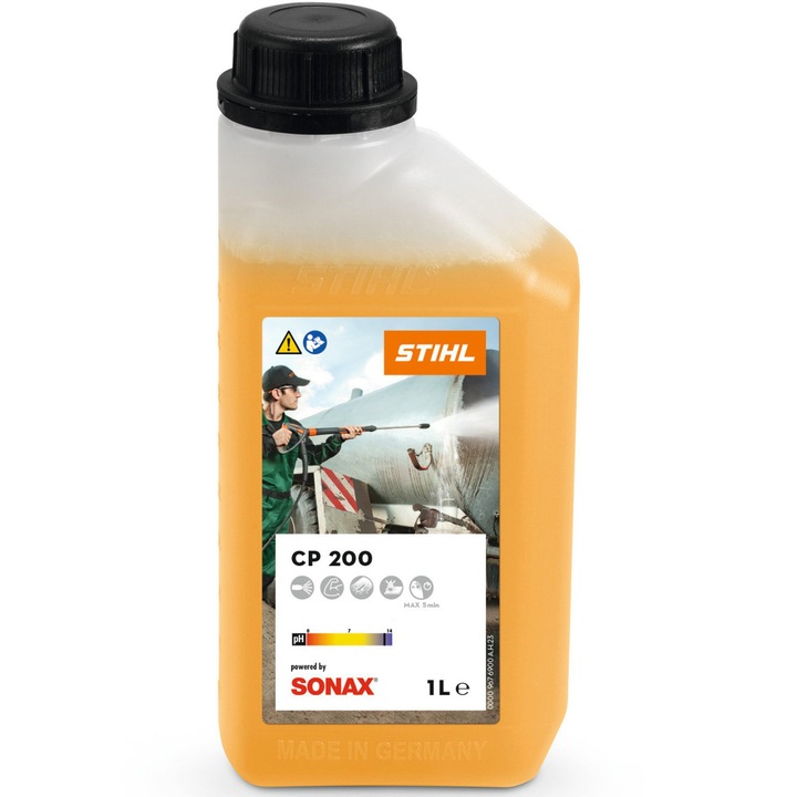 Detergent universal profi STIHL CP 200, 1 L, agent de curatare puternic pentru suprafete dure, pentru utilizare profesionala cu spalatoare de inalta presiune
