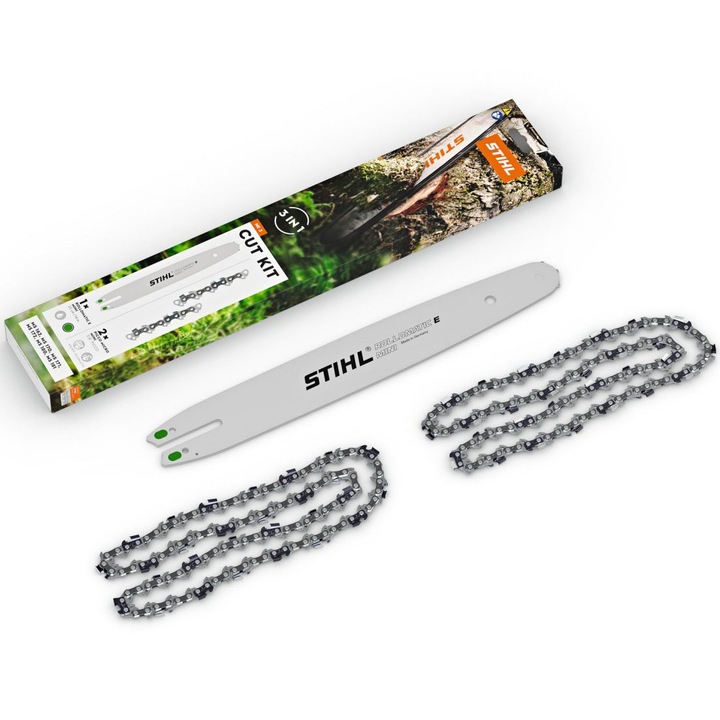 Set STIHL Cut kit 3, 35cm/14", 61PMM3, sina de ghidaj Rollomatic E Mini si 2 lantri 3/8" P Picco Micro Mini 3 (PMM3; 1,1 mm), pentru motoferastrau: MS 162, MS 170, MS 171, MS 172, MS 180 si MS 181