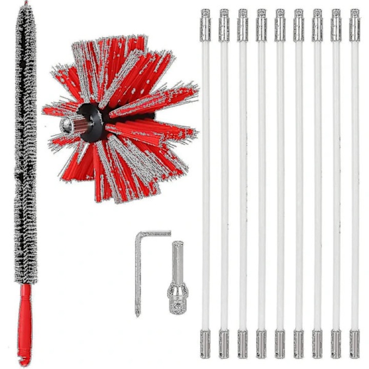 Set perii de curatare profesional, perie din nylon reglabila 100 mm, tija extensibila 3.6 m, 9 segmente, rosu/alb, 1 set
