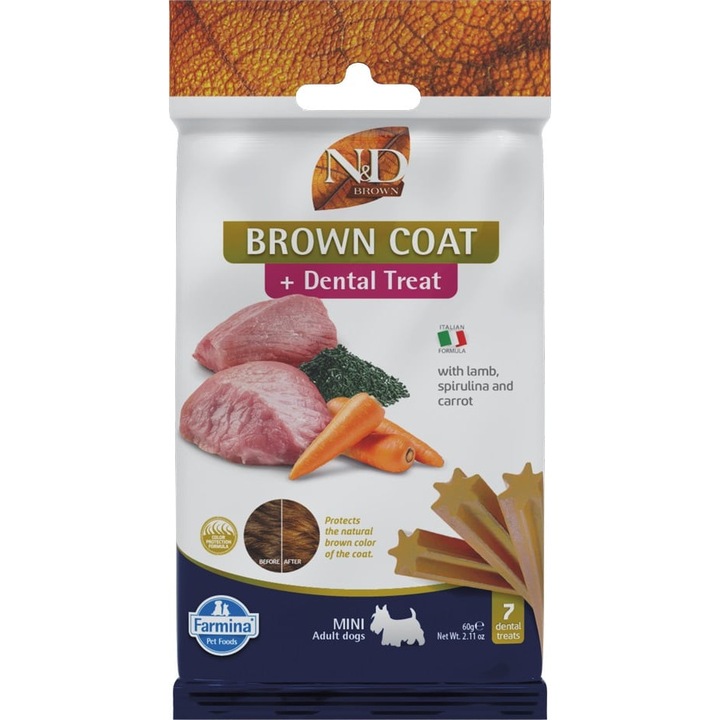 FARMINA N&D Brown Dental Treat Coat Lamb Mini 60 g gustare dentara caini de rase mici, cu miel