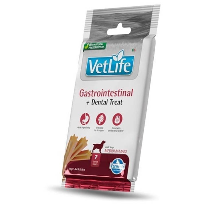 FARMINA Vet Life Dental Treat Gastrointestinal Medium/Maxi 100 g batoane dentare caini talie medie si mare, cu probleme gastrointestinale